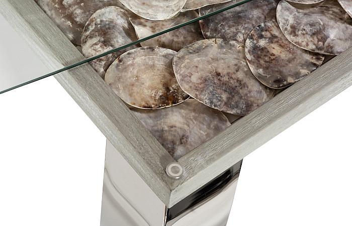 Shell Coffee Table, w/Glass, Ming SS Legs