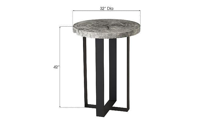 Chuleta Bar Table on Black Metal Base, Chamcha Wood, Gray Stone