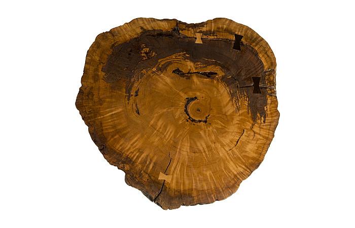 Burled Coffee Table, Black Metal Legs, Large