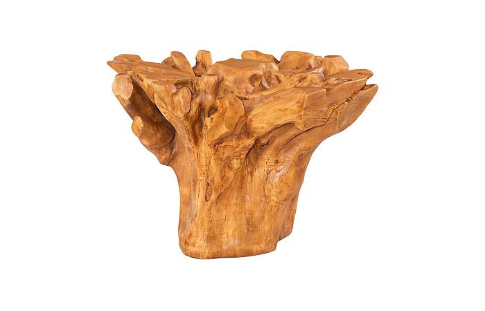 Root Dining Table Base, 60 Round Glass Top, Faux Bois