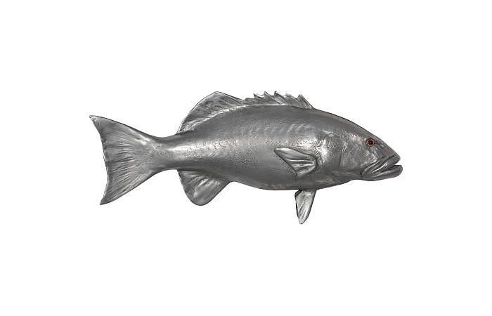 Coral Trout Fish Wall Sculpture, Resin, Polished Aluminum Finish