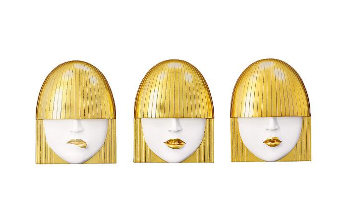 Fashion Faces Wall Art, Small, White and Gold Leaf, Set of 3