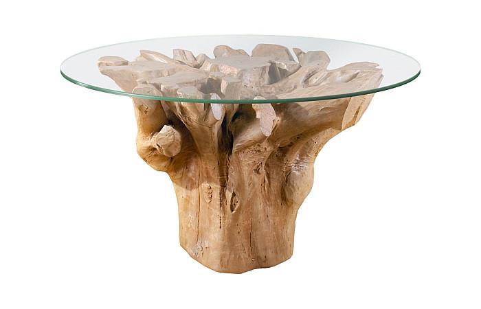 Root Dining Table Base, 60 Round Glass Top, Faux Bois