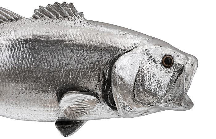 Large Mouth Bass Fish Wall Sculpture, Resin, Silver Leaf