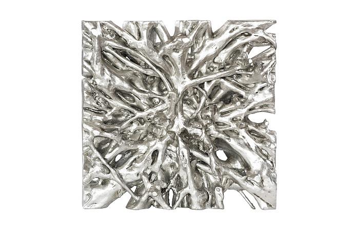 Square Root Cast Coffee Table, With Glass, MD, Silver Leaf