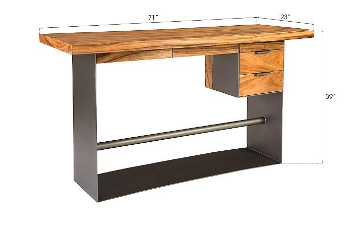 Iron Frame Standing Desk with Drawers, Natural, Bar Height