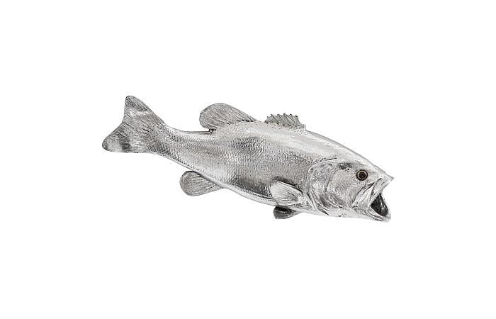 Large Mouth Bass Fish Wall Sculpture, Resin, Silver Leaf