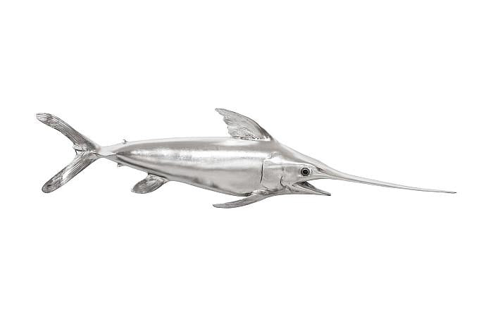 Broadbill Swordfish Fish Wall Sculpture, Resin, Silver Leaf
