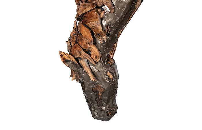 Mustang Horse Armored Sculpture, Grazing, Natural Bronze Finish