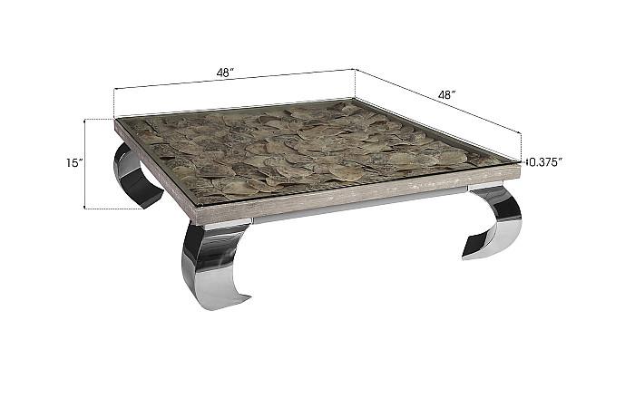 Shell Coffee Table, w/Glass, Ming SS Legs