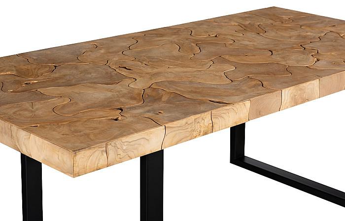 Teak Slice Dining Table, Bleached, Satin Black Legs