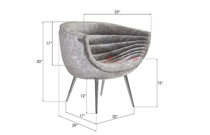Nouveau Club Chair, Gray Crushed Velvet Fabric, Stainless Steel Legs