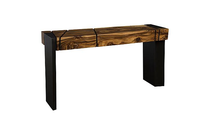 Criss Cross Console Table on Black Iron Legs, Chamcha Wood