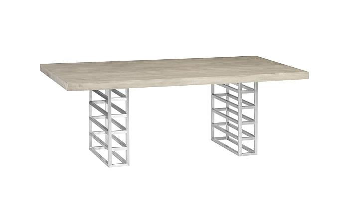 Ladder Dining Table, Suar Wood, Gray/Silver Finish