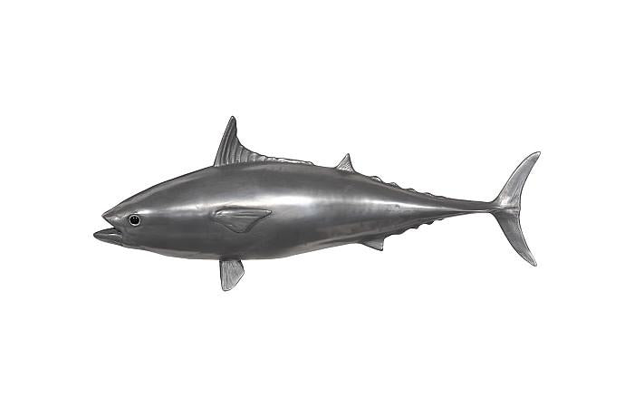 Mackerel Fish Wall Sculpture, Resin, Polished Aluminum Finish
