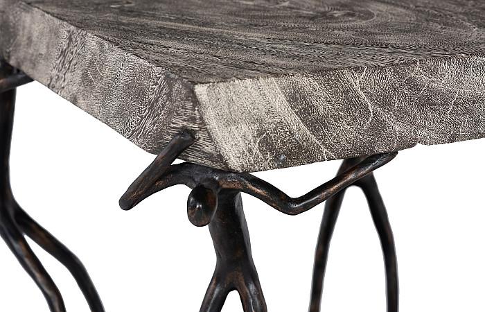 Atlas Side Table, Chamcha Wood, Gray Stone Finish, Metal