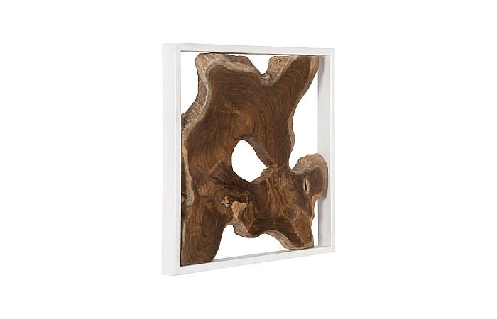 Framed Slice Wall Tile, Teak Wood, White Frame
