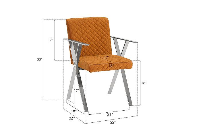 Allure Dining Chair, Quilted Orange, Stainless Steel Frame