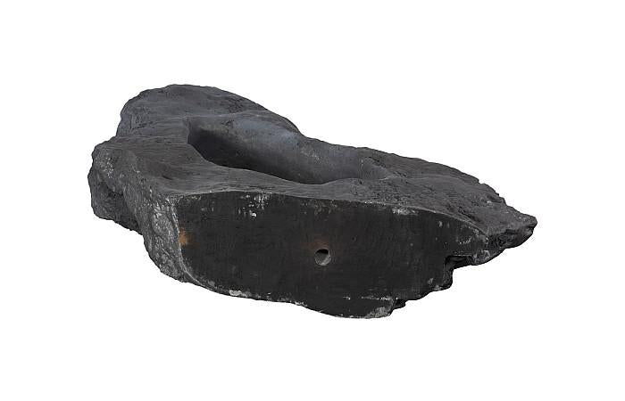Colossal Cast Stone Sculpture, Single Hole, Charcoal Stone