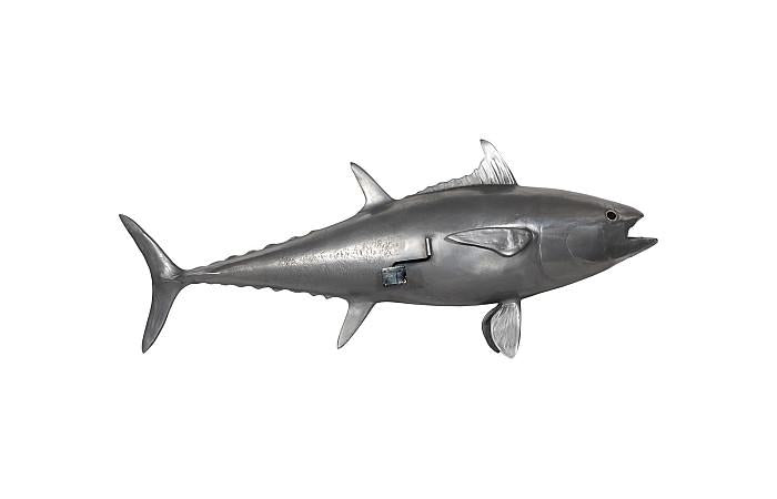 Bluefin Tuna Fish Wall Sculpture, Resin, Polished Aluminum Finish
