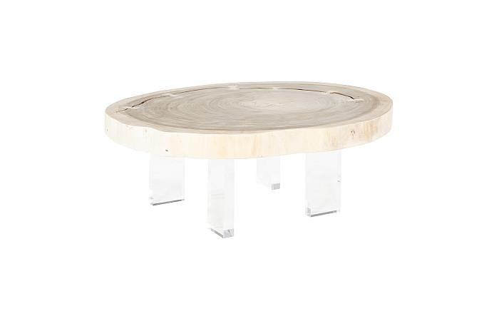 Floating Coffee Table with Acrylic Legs, Bleached, Size Varies