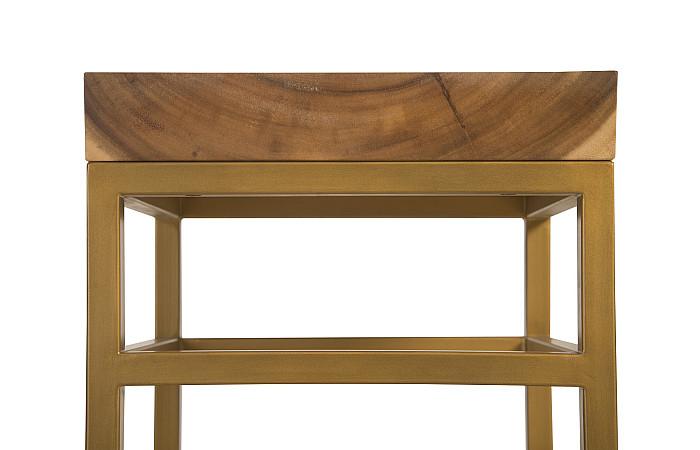 Ladder Bar Stool, Suar Wood, Natural/Brass Finish