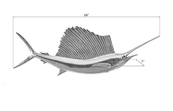 Sail Fish Wall Sculpture, Resin, Silver Leaf