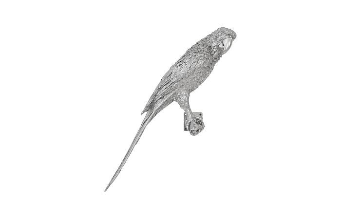 Parrot Looking Right Wall Art, Resin, Silver Leaf