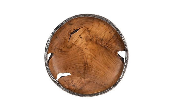 Teak Wood Bowl Wall Art, Metallurgy Edge, XL