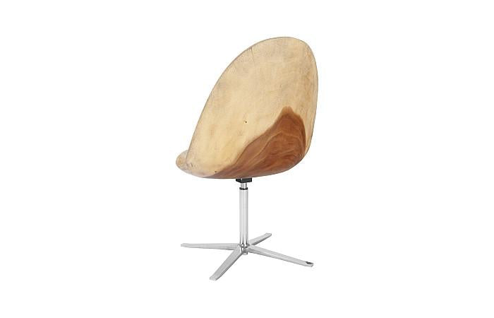 Smoothed Swivel Chair, Chamcha Wood, Stainless Steel Base