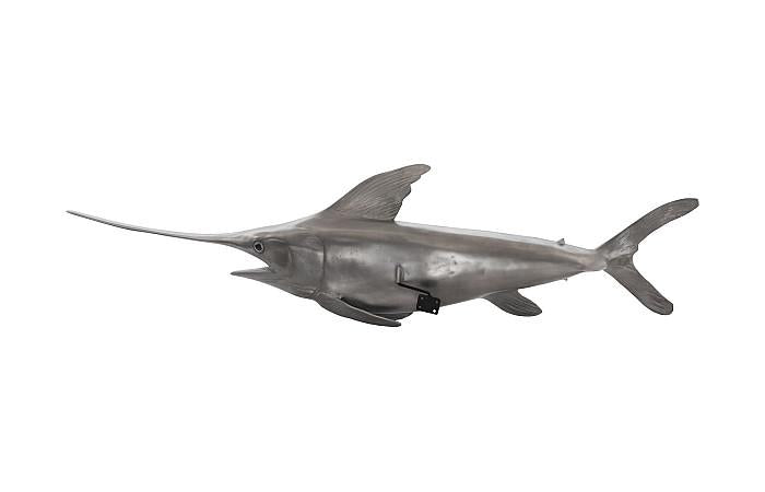 Broadbill Swordfish Fish Wall Sculpture, Resin, Polished Aluminum Finish