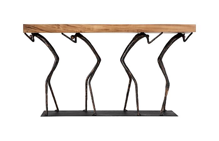 Atlas Console Table, Chamcha Wood, Natural, Metal