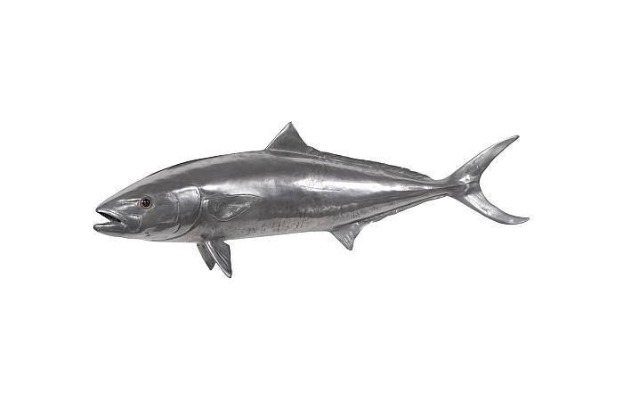 Yellow Tailed King Fish Wall Sculpture, Resin, Polished Aluminum Finish