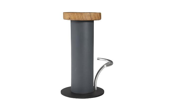 Concrete Bar Stool, Chamcha Wood Top, Stainless Steel Footrest