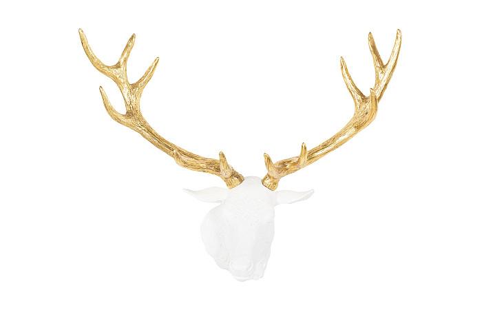 Stag Deer Head, White, Gold Leaf