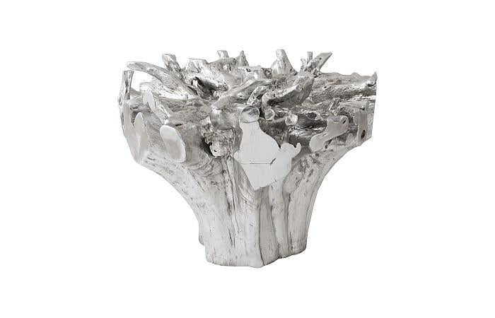 Cast Root Small Silver Dining Table Base, With Glass
