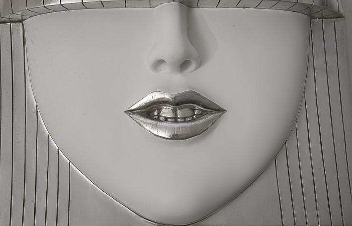 Fashion Faces Wall Art, Large, Smile, White and Silver Leaf