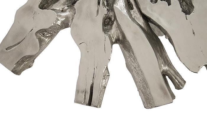 Abyss Cast Root Coffee Table With Glass, Silver Leaf