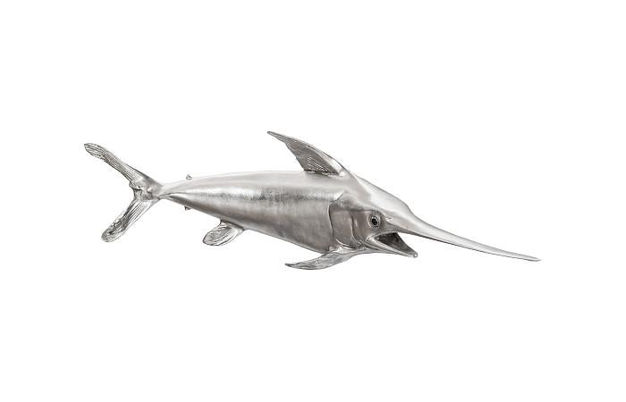 Broadbill Swordfish Fish Wall Sculpture, Resin, Silver Leaf