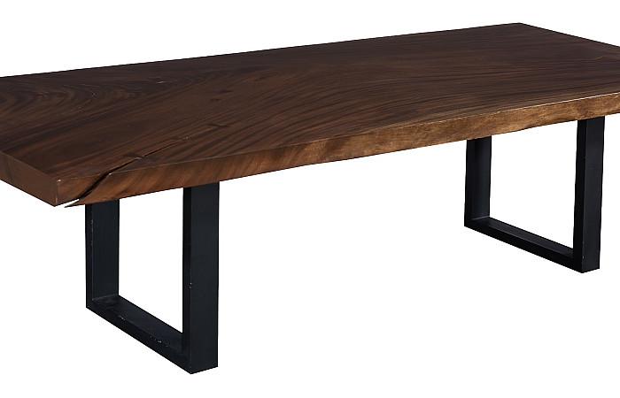 Straight Edge Dining Table, Perfect Brown, Satin Black Legs