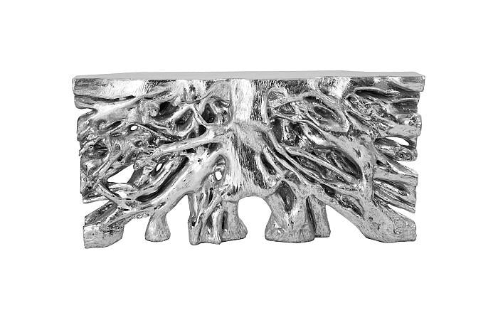 Square Root Console Table, Silver Leaf