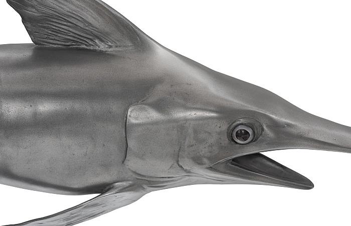 Broadbill Swordfish Fish Wall Sculpture, Resin, Polished Aluminum Finish