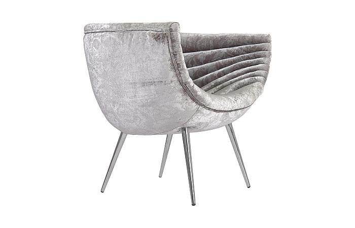 Nouveau Club Chair, Gray Crushed Velvet Fabric, Stainless Steel Legs