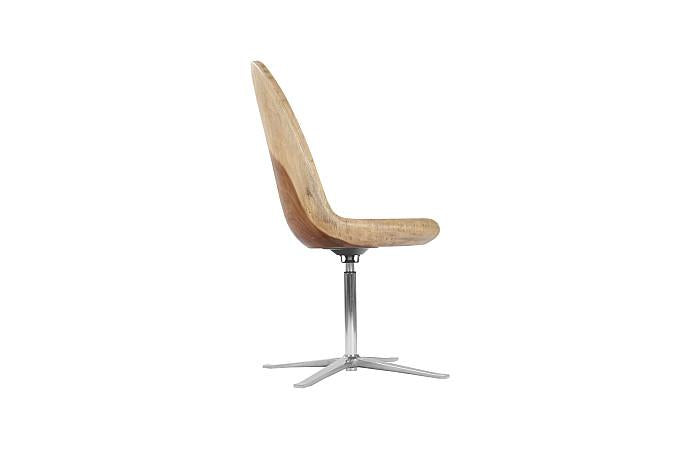 Smoothed Swivel Chair, Chamcha Wood, Stainless Steel Base