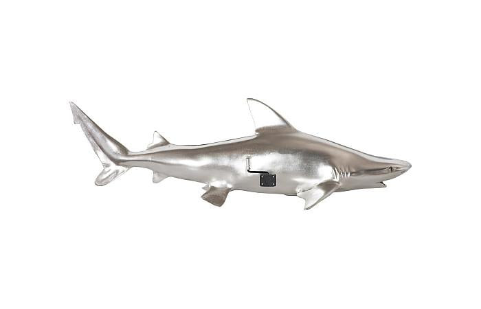 Black Tip Reef Shark Wall Sculpture, Resin, Silver Leaf
