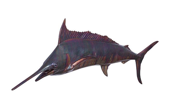 Blue Marlin Fish Wall Sculpture, Resin, Copper Patina Finish