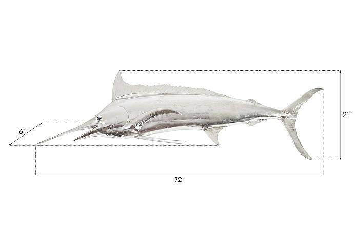 Blue Marlin Fish Wall Sculpture, Resin, Silver Leaf