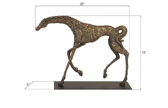 Prancing Horse Sculpture on Black Metal Base, Resin, Bronze Finish