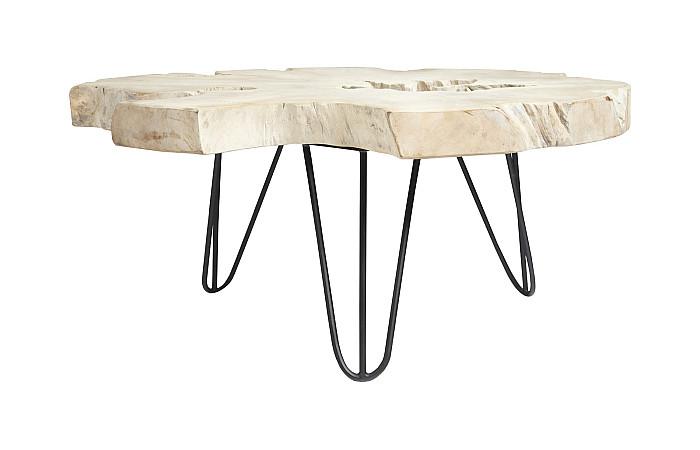 Bleached Slice Coffee Table, Iron Legs