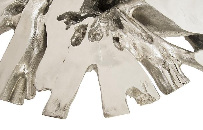 Abyss Cast Root Coffee Table With Glass, Silver Leaf